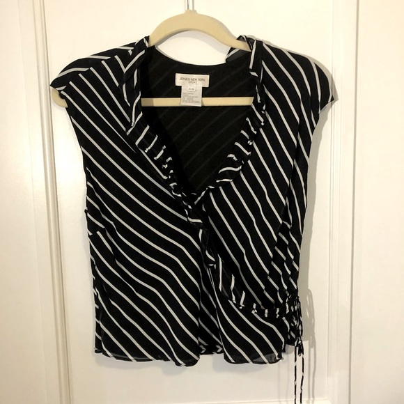JONES NEW YORK Crossover Top, Black & White Striped, Women’s Size Large - Picture 1 of 7